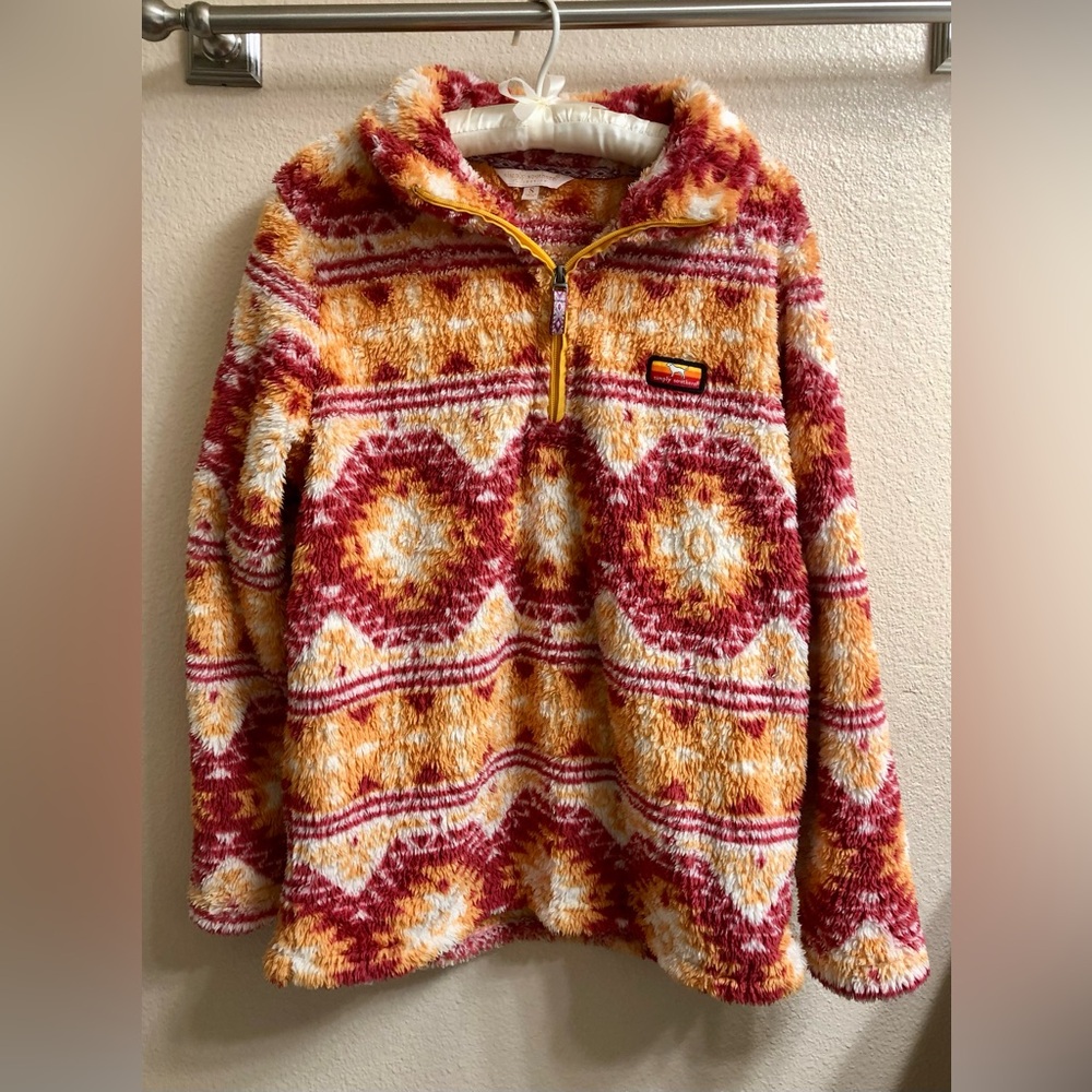 Simply Southern Half-Zip Fleece Sweater - Red & Mustard